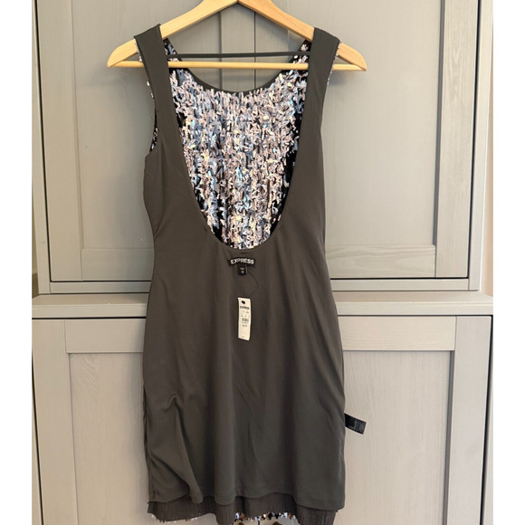 NWT Express Sequin Mini Dress XS ~ Black Silver Iridescent Party Glam Sparkle - Picture 8 of 12